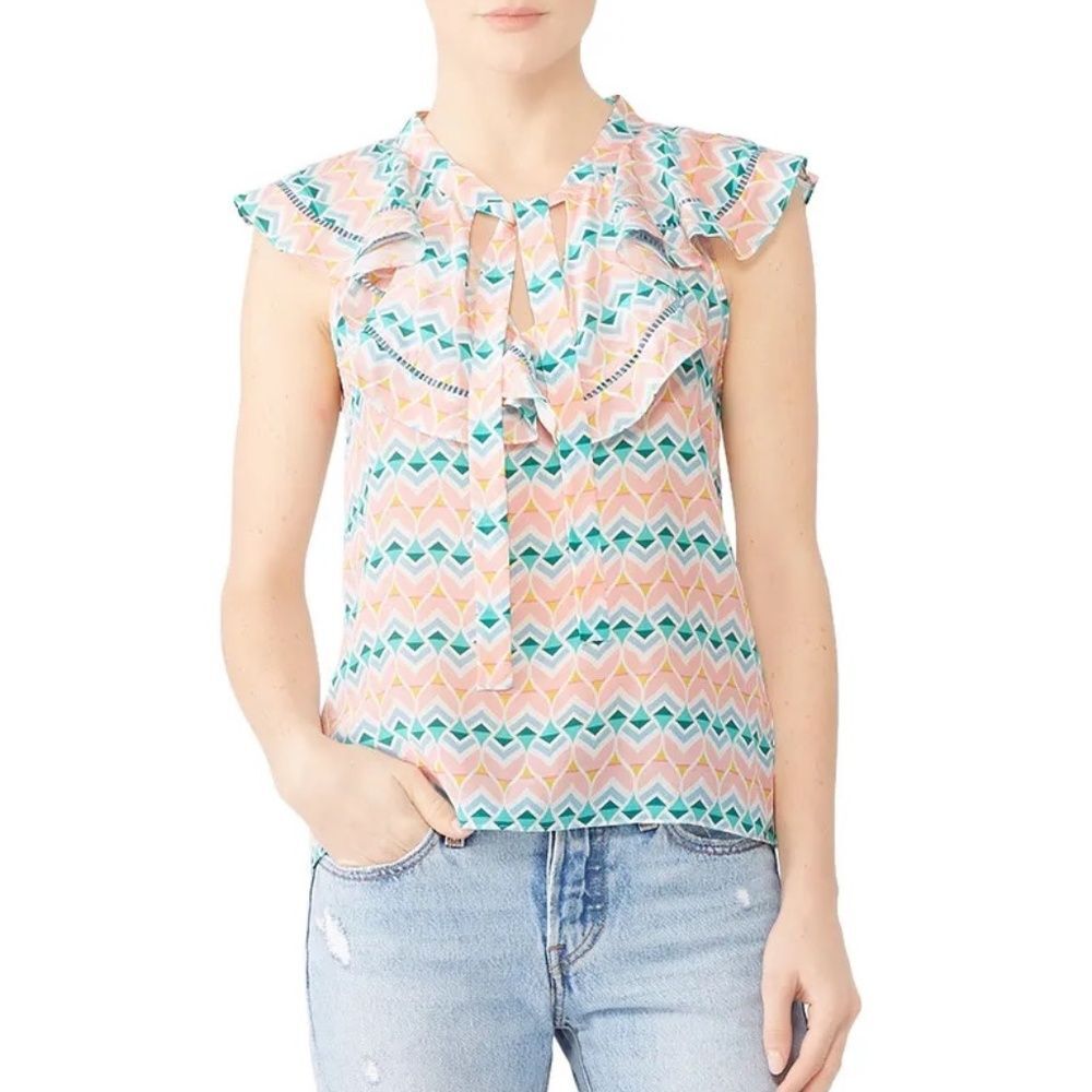 RTR Paloma Blue Pink Sophia Silk Top - size XS